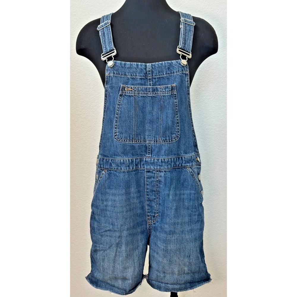 GAP Denim Shortalls Womens Medium Blue Overall Shorts Cuffed Bib Pocket Casual
